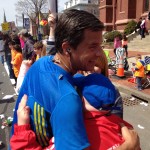 Stopping for a quick hug during the race.